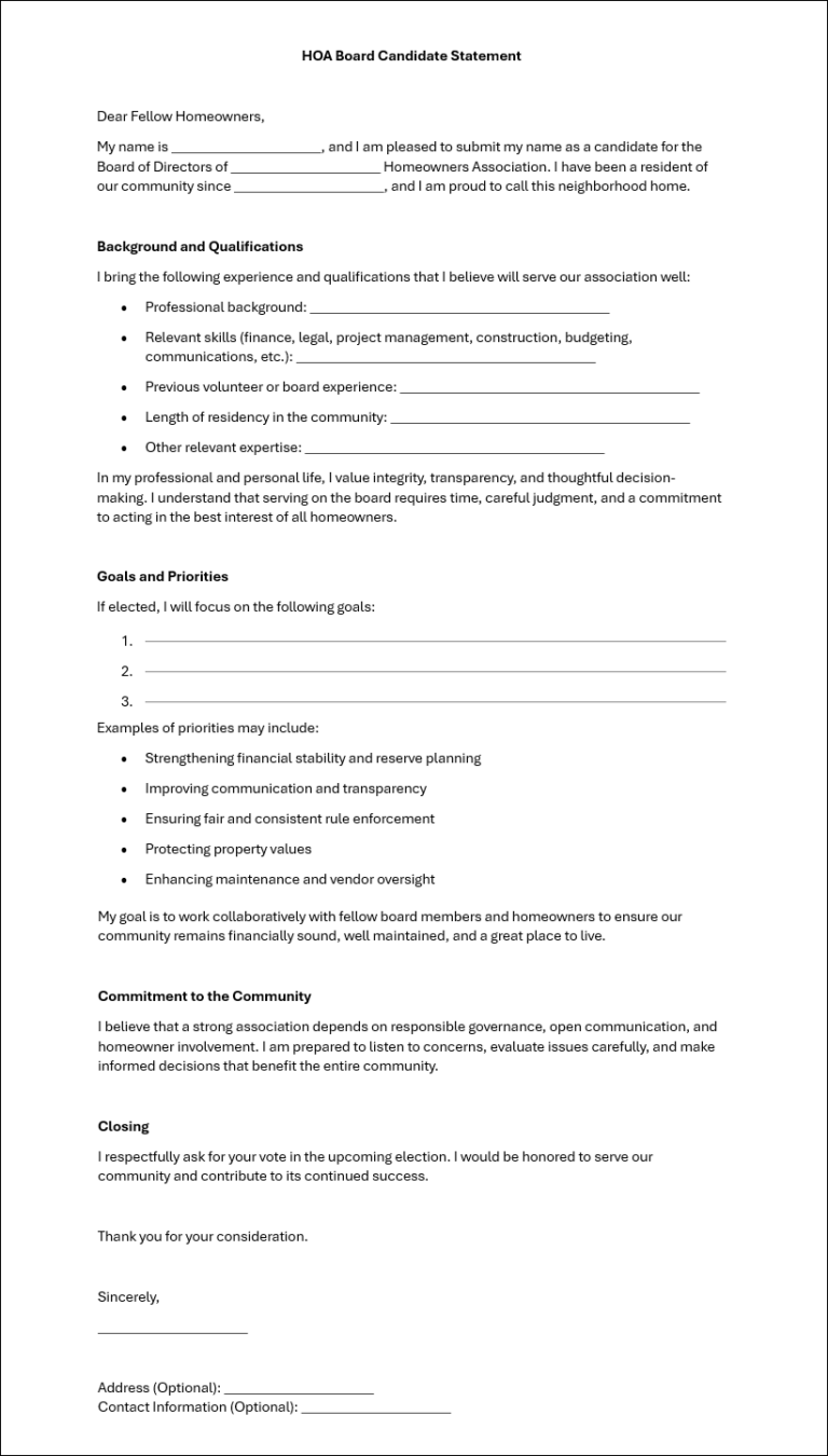 Candidate Statement Example What to Include in Your HOA Candidate Statement | FCM